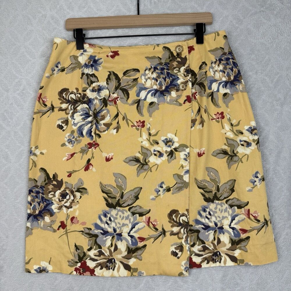 Vtg Stonebridge Wrap Skirt 14Petite Yellow Floral Cottagecore Feminine Twee 90s